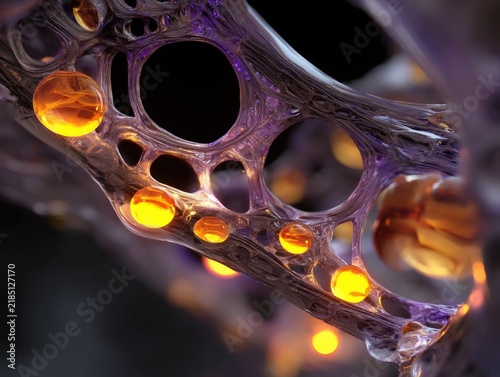 Abstract visualization of biological membranes and luminous spherical cells