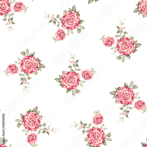 white background with watercolor delicate flower and leaf seamless pattern.