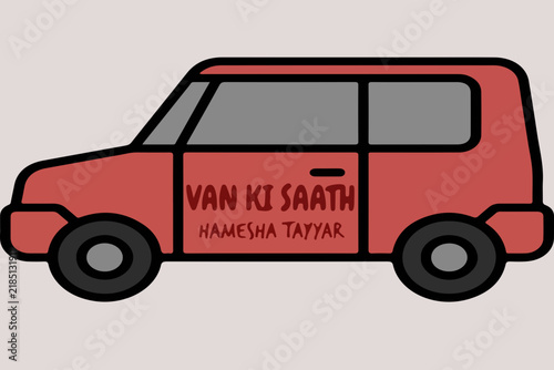 Red Van Illustration with Side View Flat Vector Design for Transport and Delivery Business