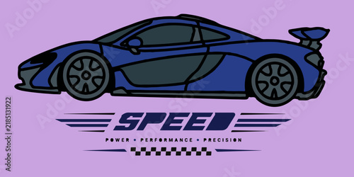 Speed Sports Car Emblem with Power Performance and Precision Text Flat Vector Illustration for Racing and Automotive Design