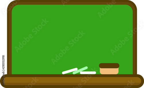 Green Blackboard with Chalk and Duster Eraser School Classroom Flat Line Art Vector Illustration