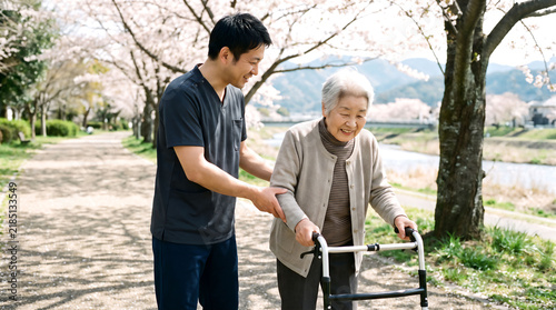 Naklejka 屋外での歩行訓練の様子