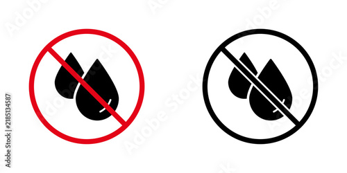 No Water Droplets Prohibition Solid Icon Set. Water Conservation, Leak Prevention, And Environmental Protection Silhouette Symbol Collection. Eco-Friendly Practices. Isolated Vector Illustration