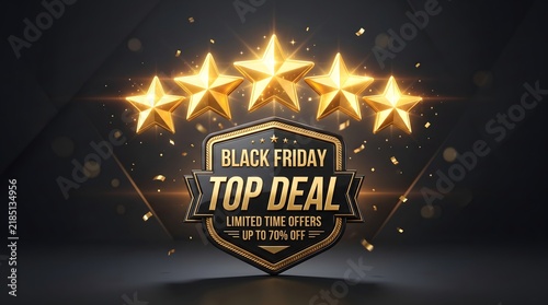 3D Black Friday Rating Stars & Review Badge