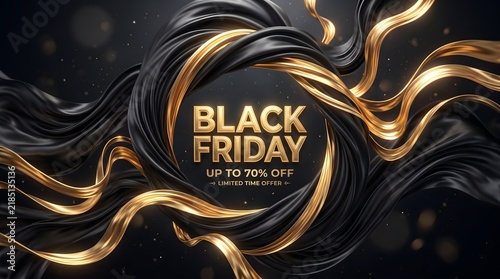 Abstract Fluid Wave Black Friday Background 3D