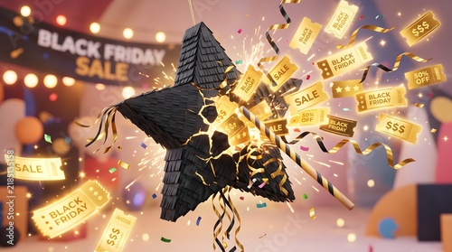 Festive Black Friday Pinata Break 3D Illustration