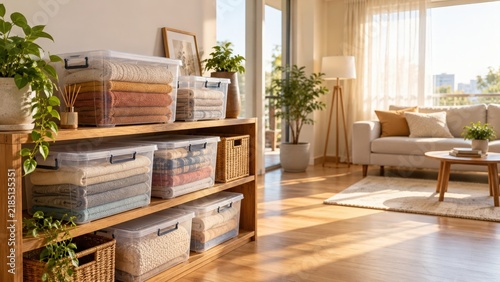Neatly Stored Items in Clear Containers on Shelving