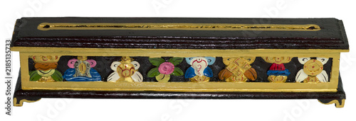 Hand-carved tibetan incense holder with ashtamangala symbols