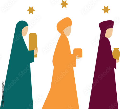 Foto Three wise men in flat style with gold stars and gifts vector illustration EPS PNG file