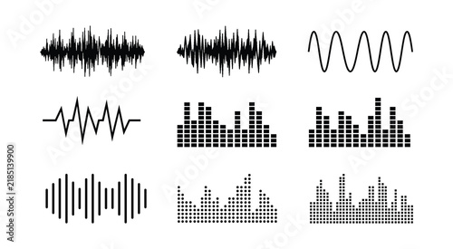 Audio equalizer graphics and sound wave vector icons for player UI.