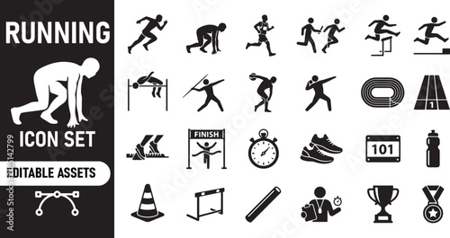 Running and marathon sport icon set collection