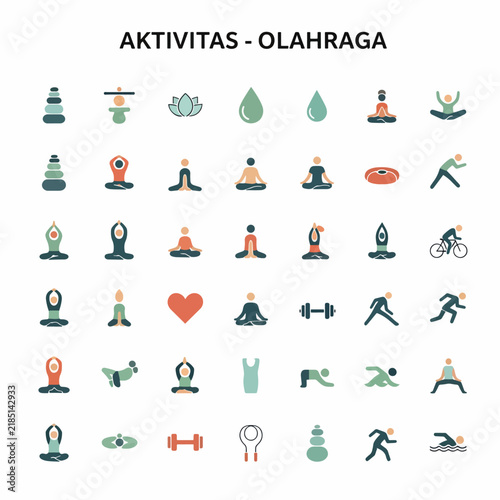 Collection of fitness and sports icons, perfect for health and wellness, yoga, exercise, and active lifestyle designs