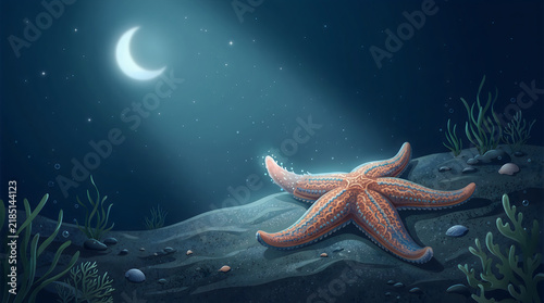 Starfish regrowing arm moonlight healing regrowth concept award winning illustration