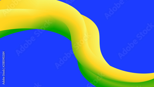 Abstract fluid dynamic wave background with green and yellow curves on vibrant blue violet backdrop.