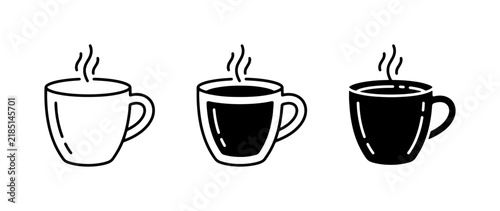 Hot Coffee Cups, Steaming Beverage Icons, Minimalist Drink Graphics, Vector Set
