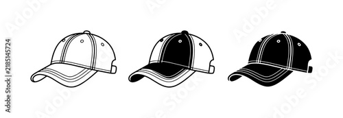Baseball Caps Vector Set: White, Black, Two-Tone Headwear Icons for Sportswear and Fashion