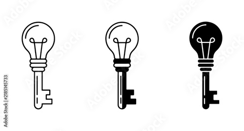 Key Lightbulb Icons, Innovation Symbol, Creative Idea Solutions, Vector Graphics Set