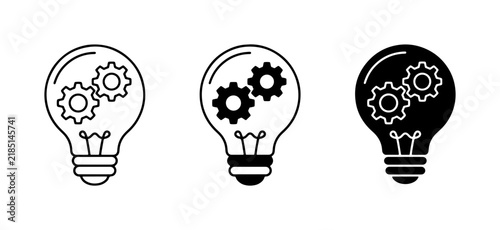 Lightbulb with Gears Icons: Idea Generation, Innovation, and Problem Solving Concepts