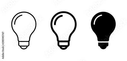 Light Bulb Icons: Simple, Outline, and Solid Black Vector Graphics for Ideas and Innovation