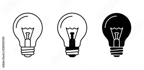 Light Bulb Icons: Simple Line Art, Filled Silhouette, and Outline Styles for Ideas