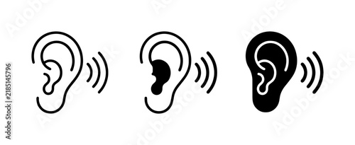 Ear Icons Set, Hearing Symbols, Audio Wave Vectors, Listening Concepts