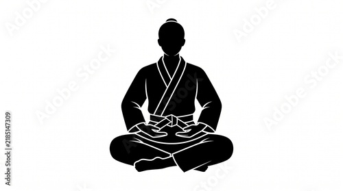 illustration of a single seated judo athlete in a calm traditional martial arts meditation pose