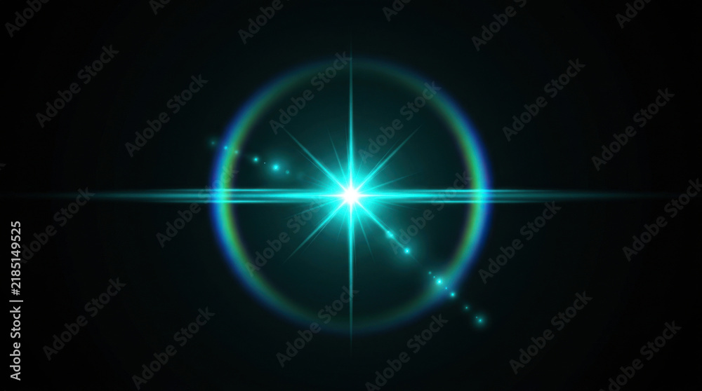 Fototapeta premium Bright cyan starburst light effect with lens flare