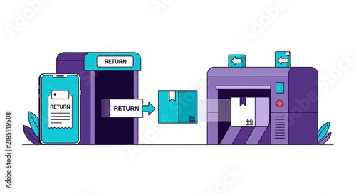 Online Shopping Product Return Process and Logistics Vector Illustration