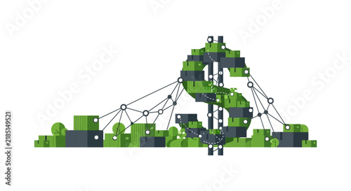 Global Logistics and Trade Finance Illustration with Shipping Containers forming a Dollar Sign