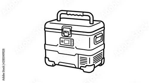 Portable cooler box with handle and controls black line silhouette