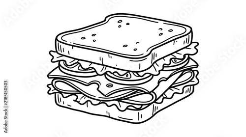 Stacked sandwich with lettuce and meat is a black silhouette
