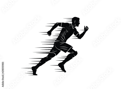 Dynamic silhouette of a soccer player sprinting at top speed with motion lines, conveying explosive acceleration and agility.