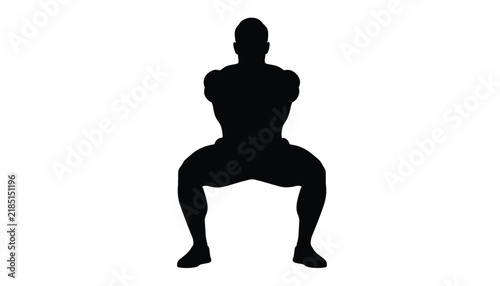 Front view silhouette of a person performing an air squat, highlighting proper form for a fundamental bodyweight exercise.