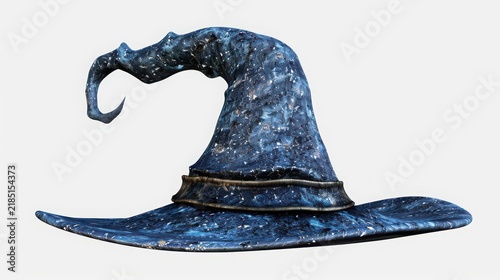 Blue glittery witch hat isolated on white background for Halloween costume design