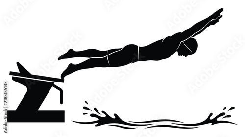 Diver launching from platform black silhouette diving