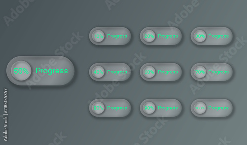 Modern Progress Indicator UI Elements Vector Set with 3D Rounded Loading Bar Design
