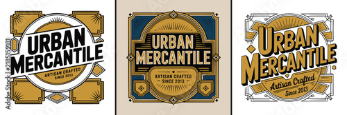 Bild auf Leinwand Three vintage badge designs featuring urban mercantile typography and graphic el