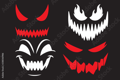 Scary Vampire and Monster Mouth Set with Sharp Teeth, Fangs and Tongues Vector Illustration