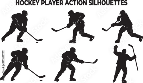 Canvas Print Ice Hockey Player Silhouette Vector Set in Dynamic Action Poses