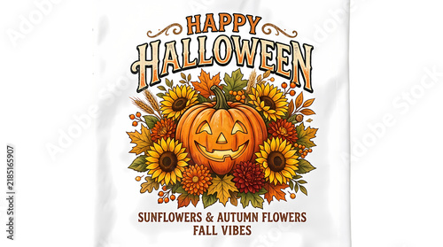 Happy halloween sunflowers autumn flowers fall vibes pumpkin happy jack o lantern.