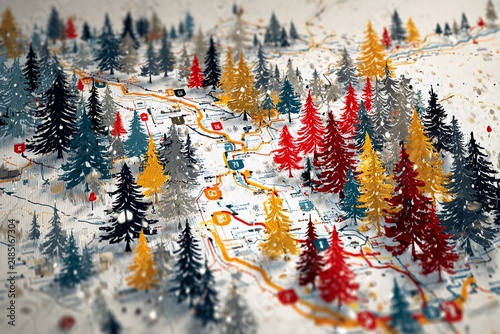 Stylized Winter Sports Map Showcasing Vibrant Colors of Alpine Adventure Generative AI