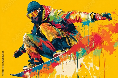 Snowboarder Soaring Through Vibrant Colors in a Stunning Pop Art Style Generative AI