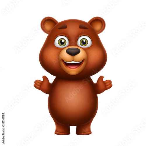 Cute 3D Brown Bear Character Smiling and Welcoming