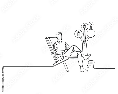 Man Relaxing in a Lounge Chair Beside a Money Tree Symbolizing Financial Freedom and Passive Income Through Smart Investing
