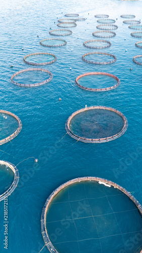 Fish farming aquaculture operation in Ionia Nisia, Greece