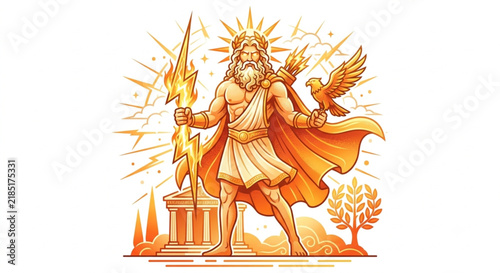 Greek God Zeus Holding Lightning Bolt Vector Illustration