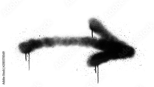 Black spray paint drip straight arrow pointing right isolated on white background. Abstract aerosol graffiti tag directional sign clip art for streetwear and poster design.