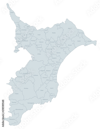 Administrative Divisions Map of Chiba Prefecture, Japan - Detailed Political Outline