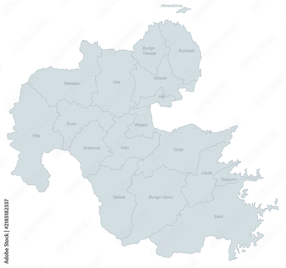 Fototapeta premium Administrative Divisions Map of Oita Prefecture, Japan - Detailed Vector Illustration