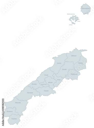 Bild auf Leinwand Administrative Map of Shimane Prefecture, Japan - Detailed Political Boundaries